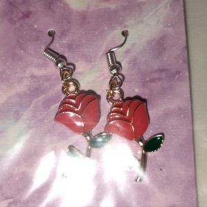 Pink rose earrings